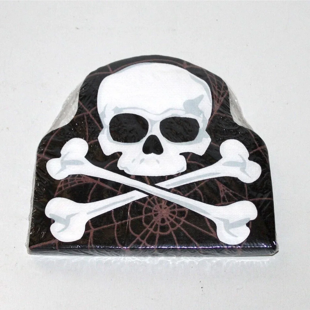 Halloween Skull Paper Napkins Bones black spiderweb Die Cut Amscan NEW 16 Sealed